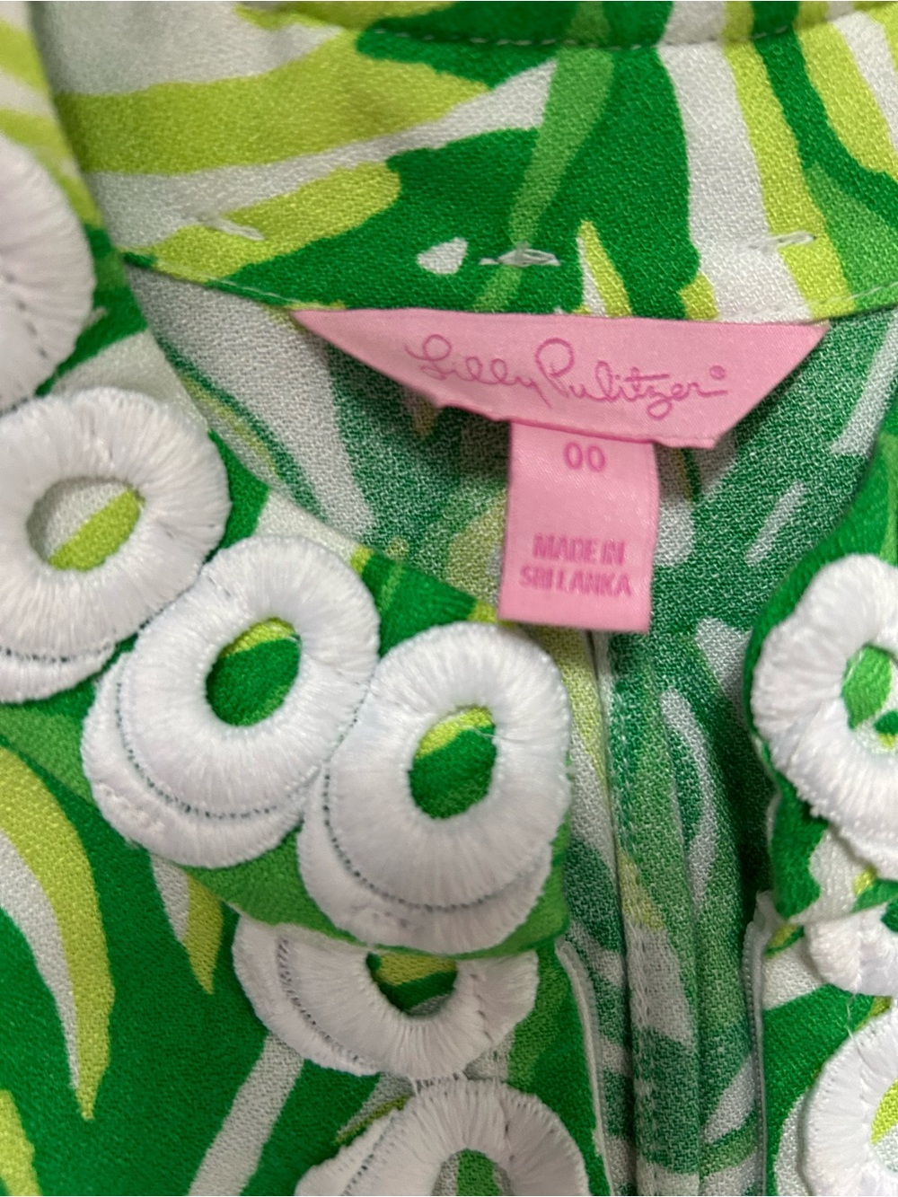 Lilly Pulitzer Green and White Tropical-Print Midi Dress with Decorative Trim - Picture 2 of 2